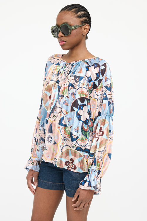 See By Chloé Pleat Print Long Sleeve Top