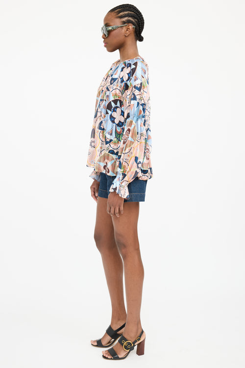 See By Chloé Pleat Print Long Sleeve Top