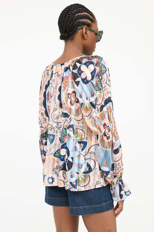 See By Chloé Pleat Print Long Sleeve Top