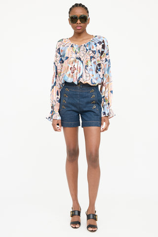 See By Chloé Pleat Print Long Sleeve Top