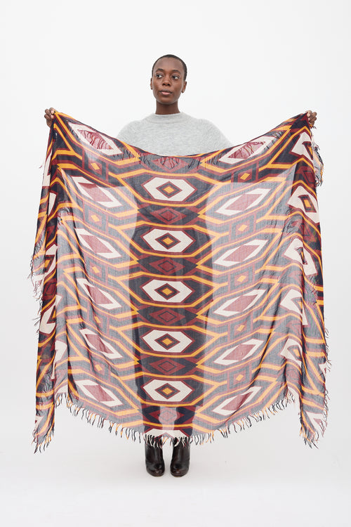 Chloé Multicolour Cashmere Geometric Fringe Scarf