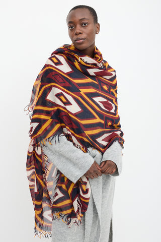 Chloé Multicolour Cashmere Geometric Fringe Scarf