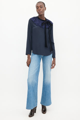 Chloé Navy 
Black Silk Ruffled Top