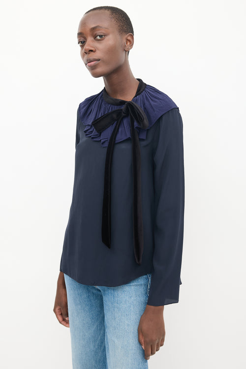 Chloé Navy 
Black Silk Ruffled Top