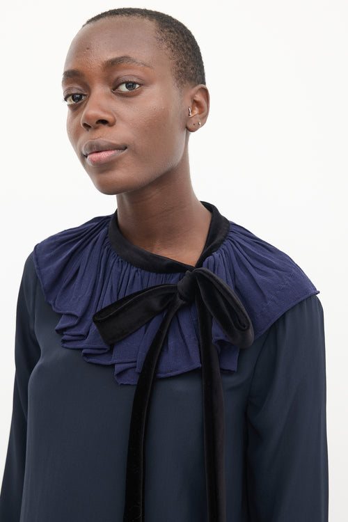 Chloé Navy 
Black Silk Ruffled Top