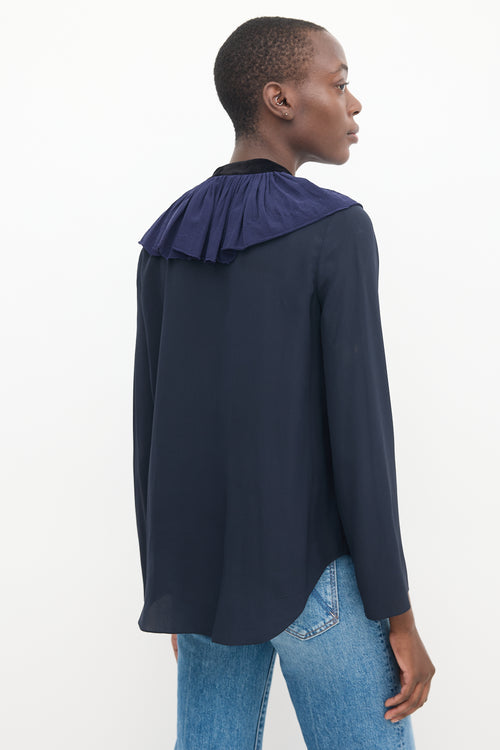 Chloé Navy 
Black Silk Ruffled Top