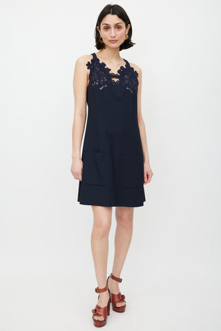 Chloé Navy Floral Lace Dress