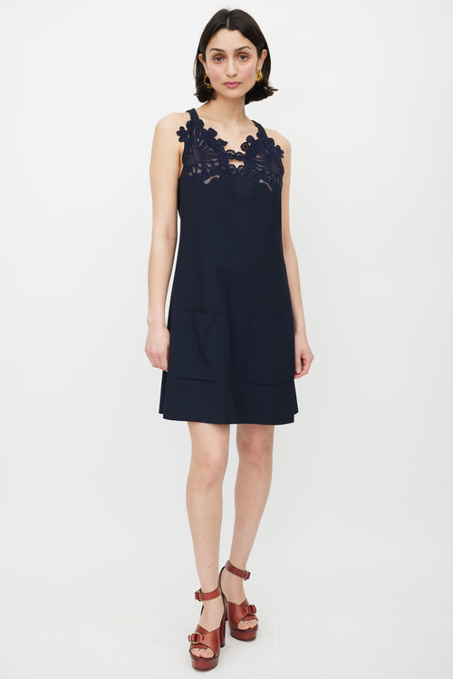 Chloé Navy Floral Lace Dress