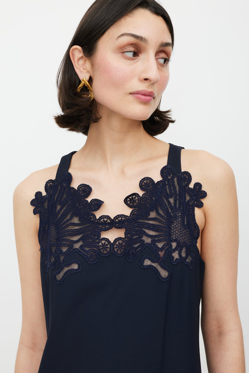 Chloé Navy Floral Lace Dress