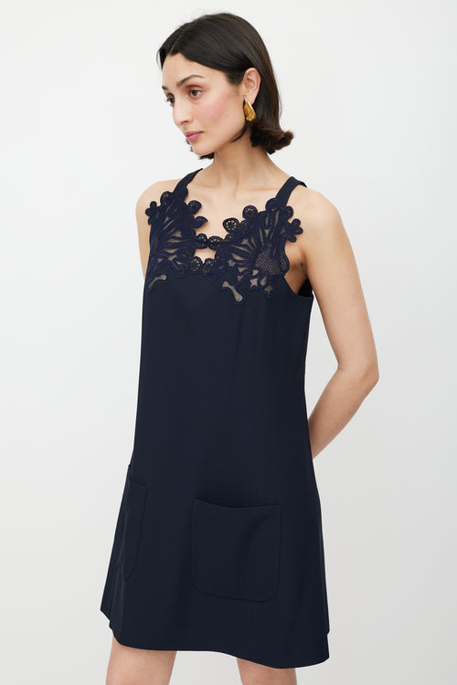 Chloé Navy Floral Lace Dress