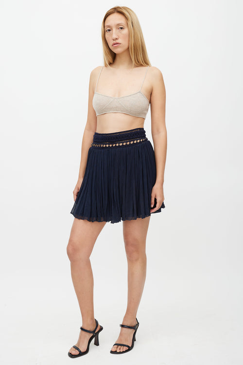 Chloé Navy 
Gold Silk Crepe Skirt