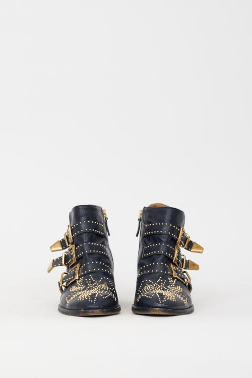 Chloé Navy 
Gold Studded Susanna Boot