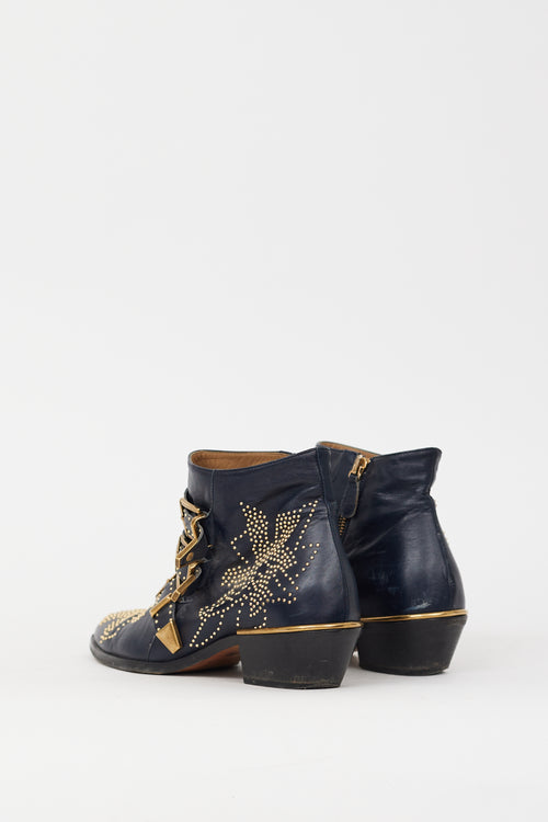 Chloé Navy 
Gold Studded Susanna Boot