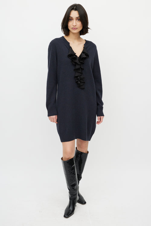 Chloé Navy Knit Sweater Ruffle Dress