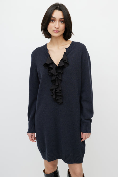 Chloé Navy Knit Sweater Ruffle Dress