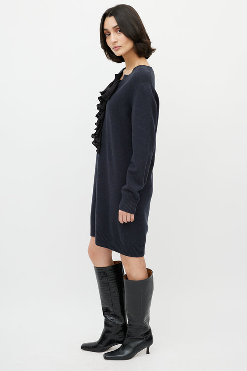 Chloé Navy Knit Sweater Ruffle Dress