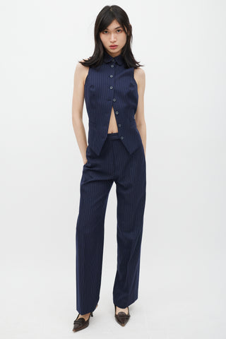 Chloé Navy Pinstripe Cutout Back Vest 
Pant Suit