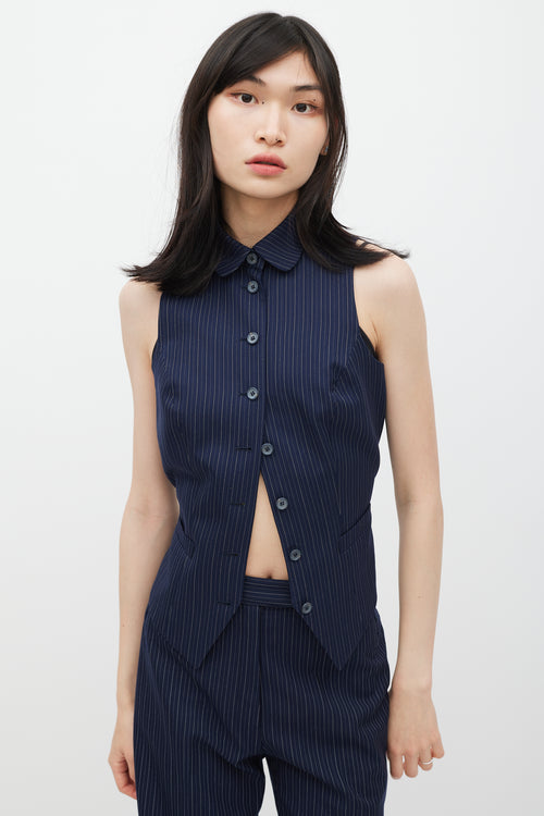 Chloé Navy Pinstripe Cutout Back Vest 
Pant Suit