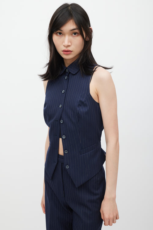 Chloé Navy Pinstripe Cutout Back Vest 
Pant Suit