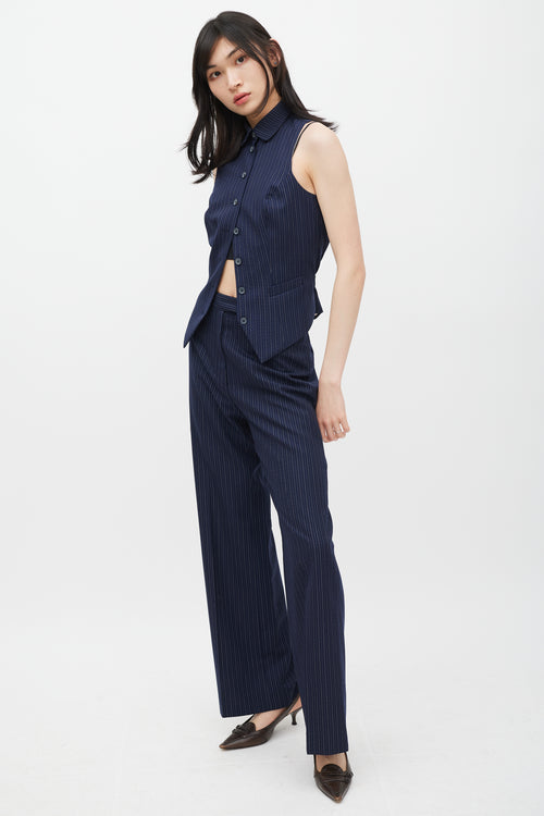 Chloé Navy Pinstripe Cutout Back Vest 
Pant Suit