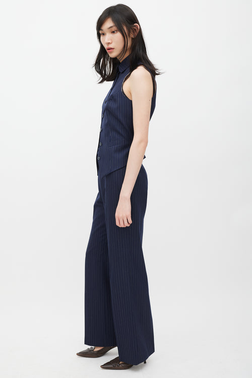 Chloé Navy Pinstripe Cutout Back Vest 
Pant Suit