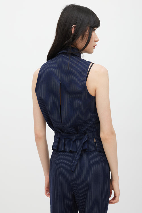 Chloé Navy Pinstripe Cutout Back Vest 
Pant Suit