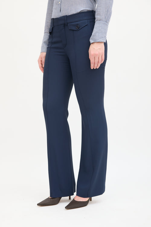 Chloé Navy Pleat Straight Leg Trouser