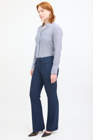 Chloé Navy Pleat Straight Leg Trouser