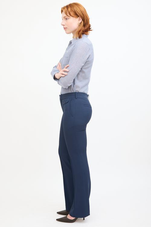 Chloé Navy Pleat Straight Leg Trouser