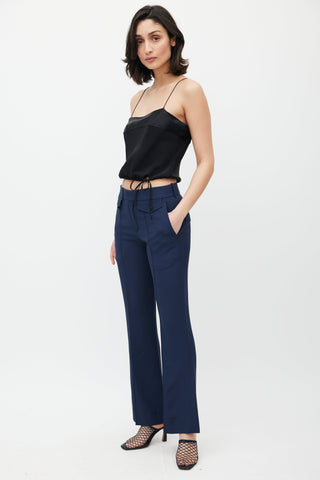 Chloé Navy Pleated Straight Leg Trouser