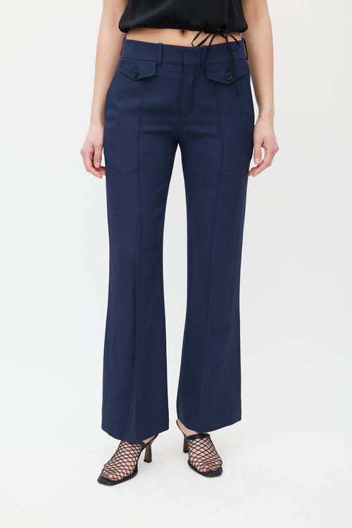 Chloé Navy Pleated Straight Leg Trouser