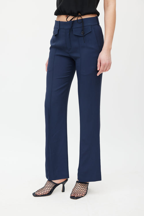 Chloé Navy Pleated Straight Leg Trouser