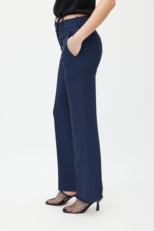 Chloé Navy Pleated Straight Leg Trouser