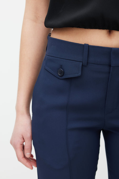 Chloé Navy Pleated Straight Leg Trouser