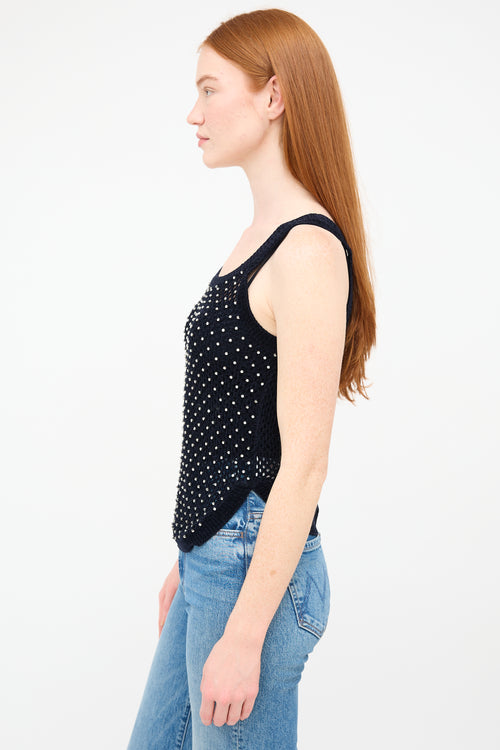 Chloé Navy Silk Knit 
Rhinestone Tank