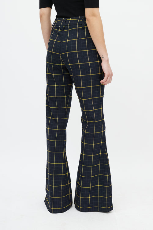 Chloé Navy 
Yellow Plaid Flare Trouser