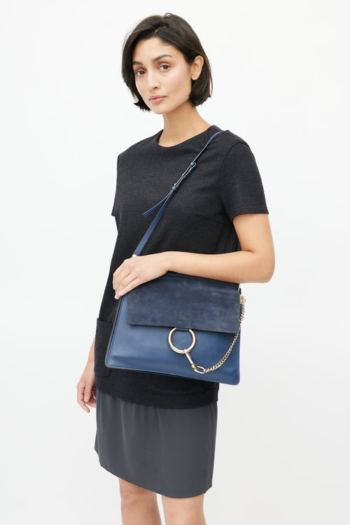 Chloé Navy Leather 
Suede Faye Shoulder Bag