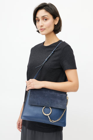 Chloé Navy Leather 
Suede Faye Shoulder Bag