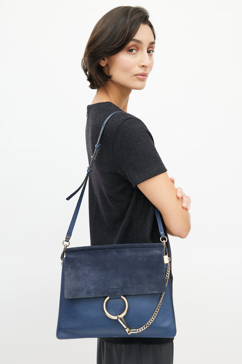 Chloé Navy Leather 
Suede Faye Shoulder Bag