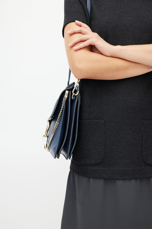 Chloé Navy Leather 
Suede Faye Shoulder Bag