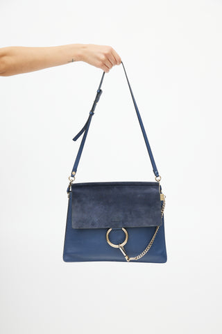 Chloé Navy Leather 
Suede Faye Shoulder Bag