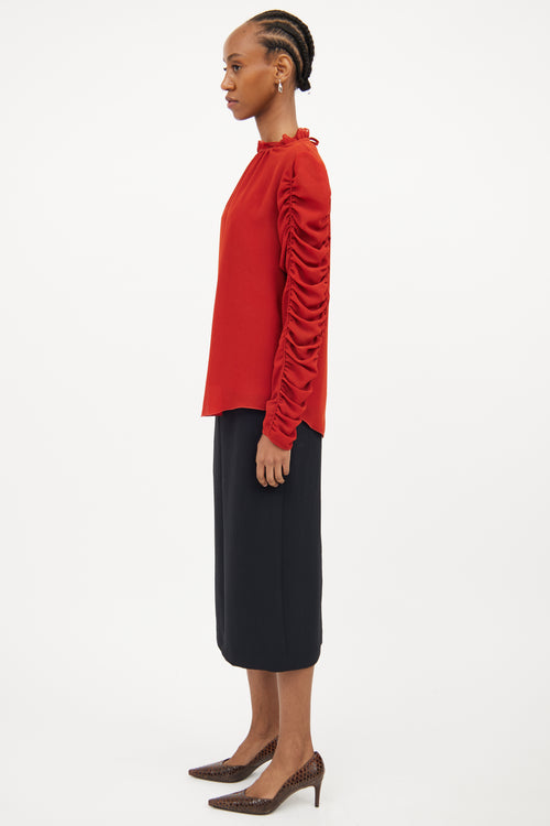 Chloé Orange Gathered Sleeve Blouse