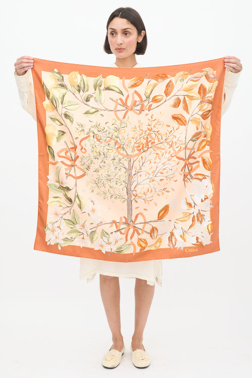 Chloé Orange 
Multicolour Silk Floral Scarf