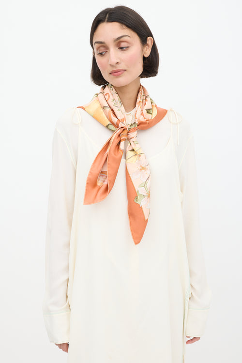 Chloé Orange 
Multicolour Silk Floral Scarf