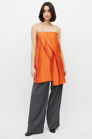 Chloé Orange Pleated Strapless Top