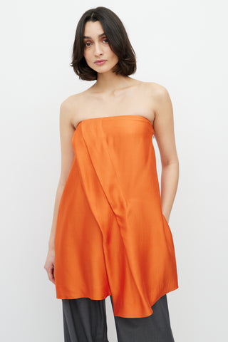 Chloé Orange Pleated Strapless Top