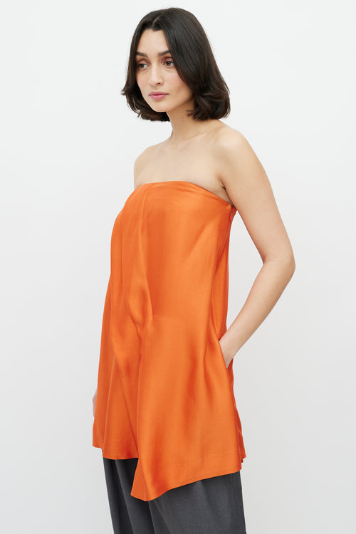 Chloé Orange Pleated Strapless Top