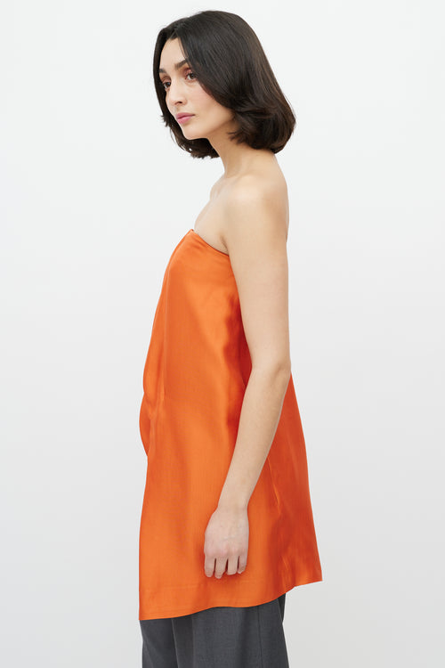 Chloé Orange Pleated Strapless Top