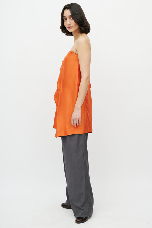 Chloé Orange Pleated Strapless Top