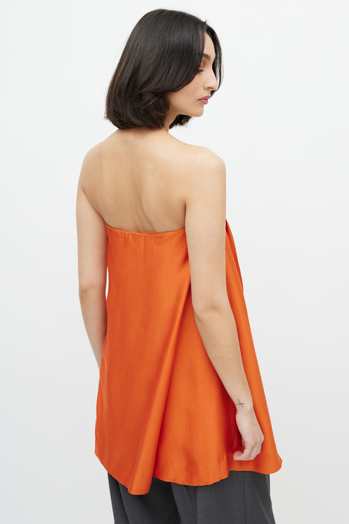 Chloé Orange Pleated Strapless Top